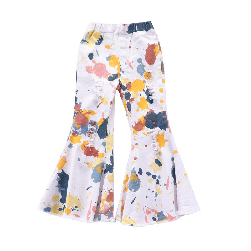 Wholesale Children's Abstract Printed Cotton Denim Flared Pants